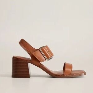 NWT Mango Yong Brown Leather Heeled Sandals